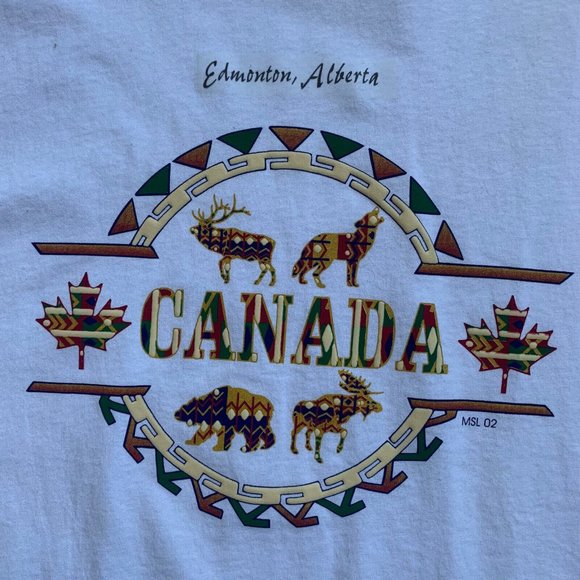 Vintage White Edmonton Alberta Canada Adult Large 3D Moose Aztec Metropolitan - Picture 2 of 6